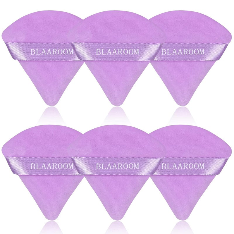 BLAAROOM 6 Pieces Powder Puff Face Makeup Velour Soft Triangle Powder Puffs for Loose Powder Mineral Powder Body Powder Wet Dry Cosmetic Foundation Sponge Makeup Tool - Purple - Image 1